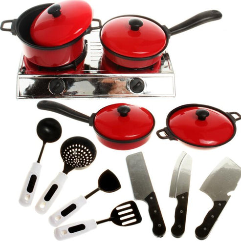 13Pcs Kitchen Toy Set Utensils Cooking Pots Pans Food