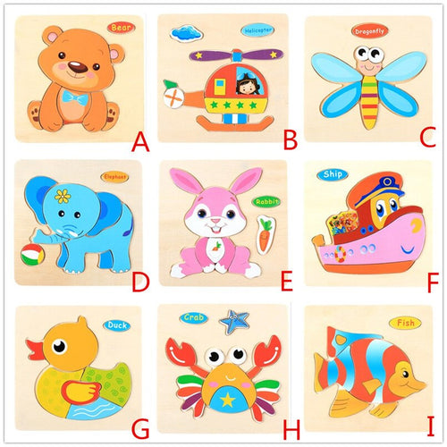 Wooden Animal Jigsaw Toys Kids Baby Boy Girl Early Education - Combo 5 Units