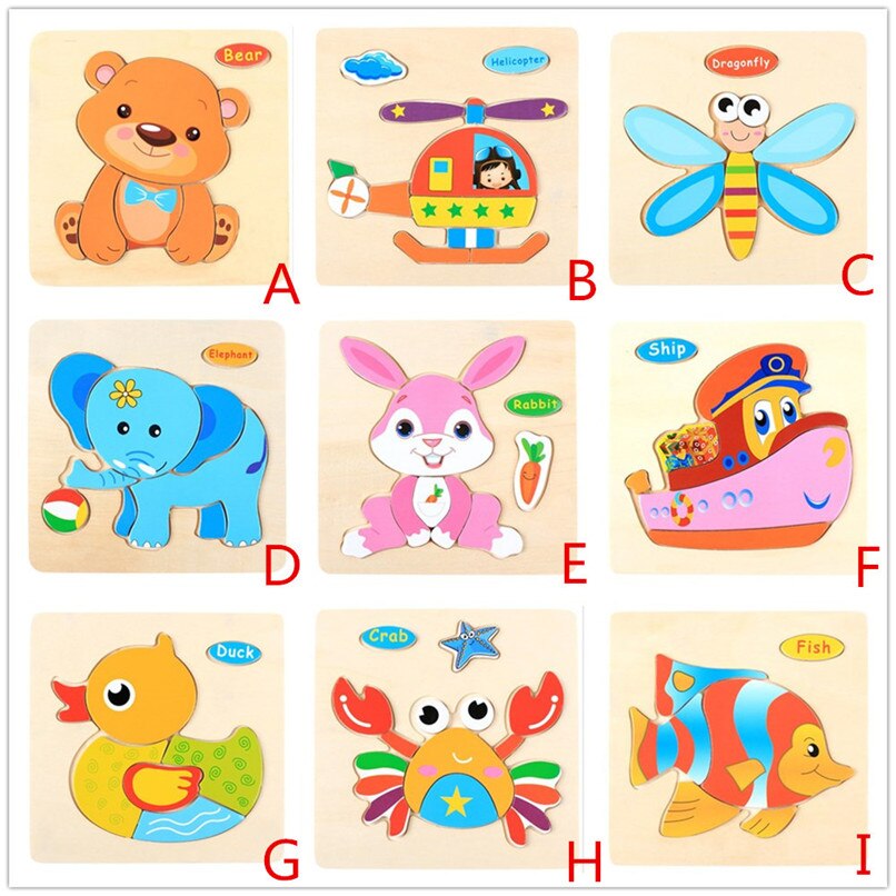 Wooden Animal Jigsaw Toys Kids Baby Boy Girl Early Education - Combo 5 Units