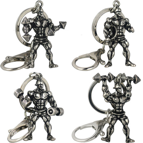 Gym Muscle Fitness Man Keychain Funny Dumbbell Strong Combo 4Pcs