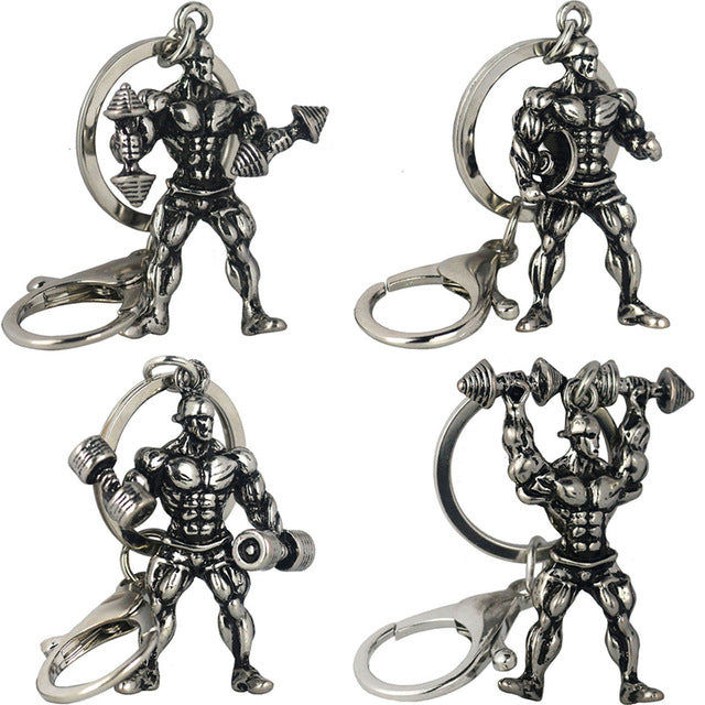 Gym Muscle Fitness Man Keychain Funny Dumbbell Strong Combo 4Pcs