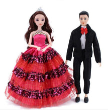 Load image into Gallery viewer, 2Pcs-Lot Bride And Groom Girl Doll Wedding Dress