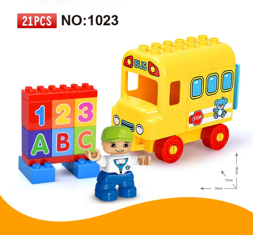 21Pcs Large Size School Bus Building Blocks Sets