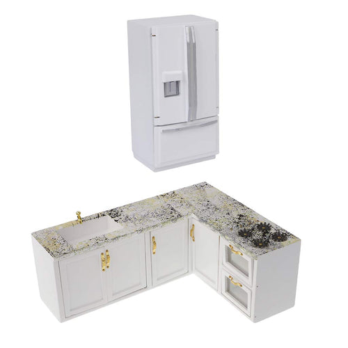 1.12 Scale Dollhouse Furniture Wooden Kitchen Cabinet Fridge