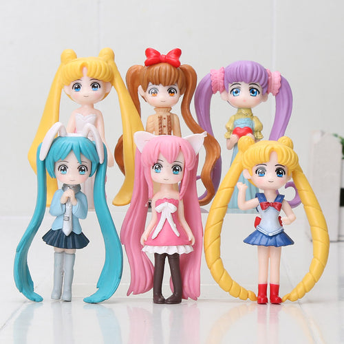 Sailor Moon Tsukino Usagi Hatsune Miku Janpanese Girls Big Eye Figures Pvc Action Figure Toys - 6Pcs/ Lot
