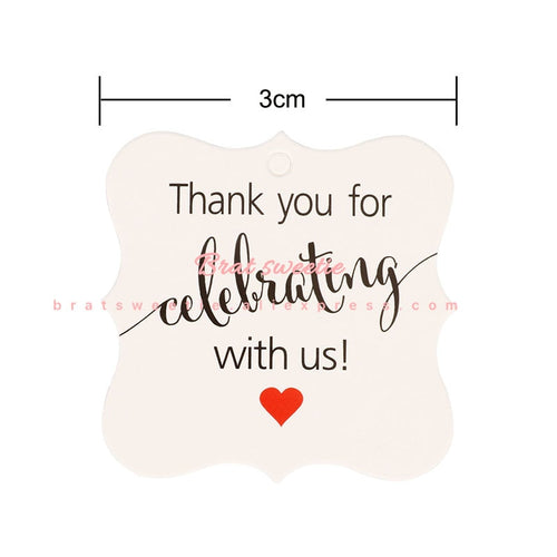 100Pcs/Units Thank You For Celebrating With Us Paper Gift Tags With Red Heart - Combo 5 Units