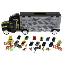 Load image into Gallery viewer, 28Pcs Dinosaur Transport Truck Car Vehicle Helicopter Model