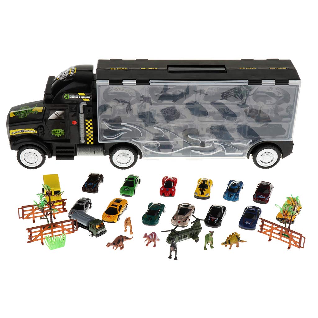 28Pcs Dinosaur Transport Truck Car Vehicle Helicopter Model