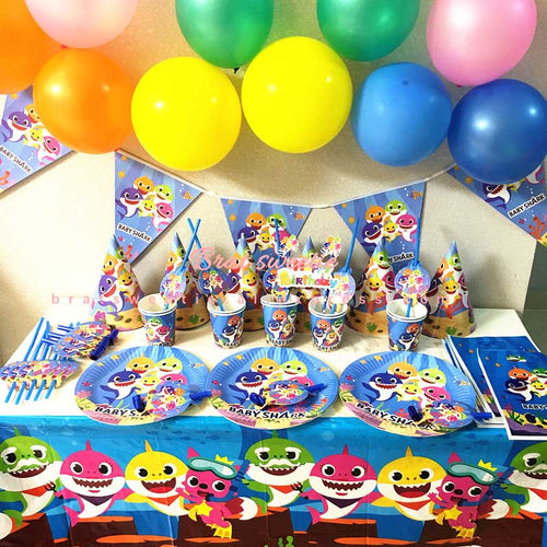 Cartoon Shark Party Disposable Cup Paper Plates Napkins - Combo 5 Units
