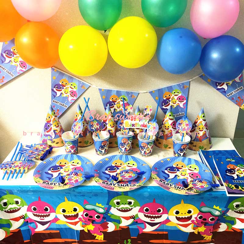 Cartoon Shark Party Disposable Cup Paper Plates Napkins - Combo 5 Units