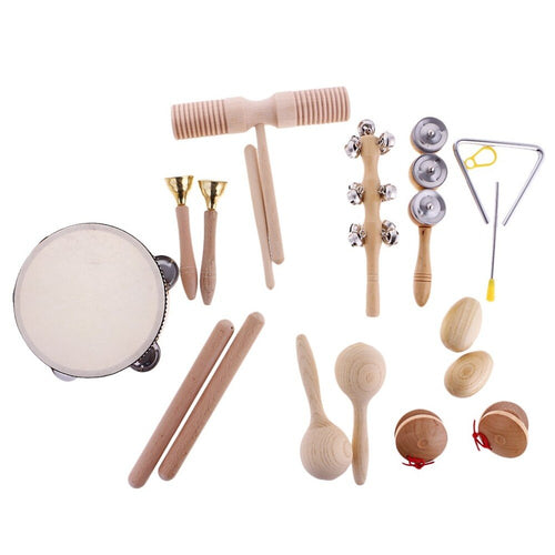 10Pcs Kids Music Enlightenment Education Toy Sand Hammer - Chestnut - Rattle - Cymbals - Rhythm Triangle