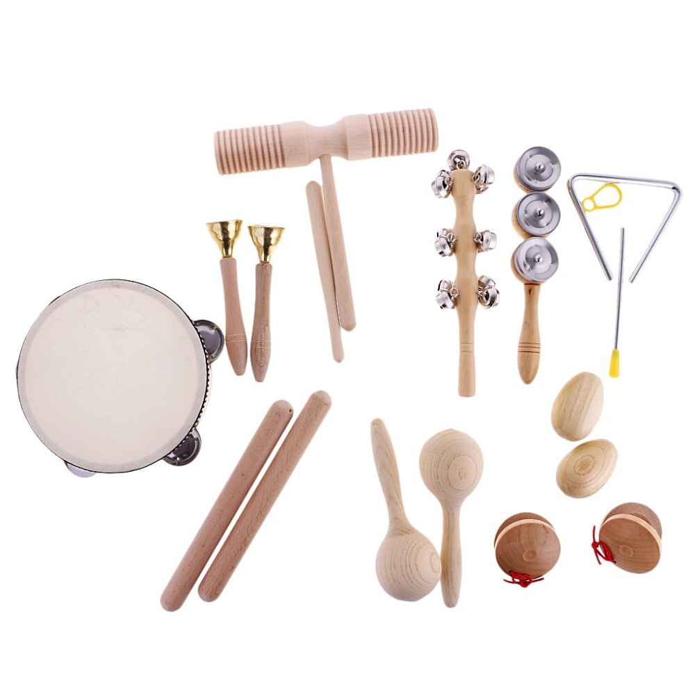 10Pcs Kids Music Enlightenment Education Toy Sand Hammer - Chestnut - Rattle - Cymbals - Rhythm Triangle