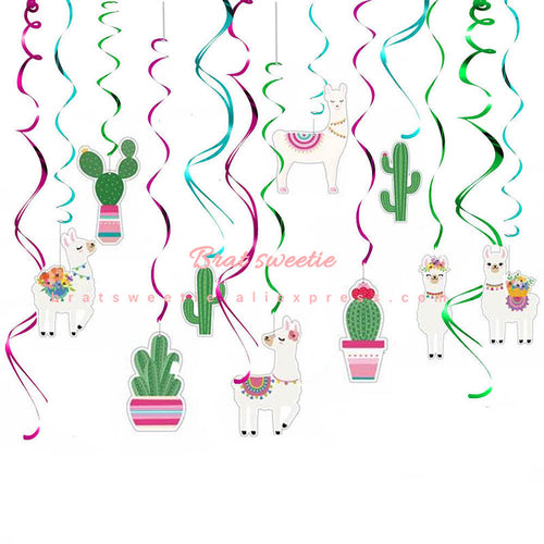 30Pcs Set Alpaca Party Llama Cactus Hanging Swirl Decorations
