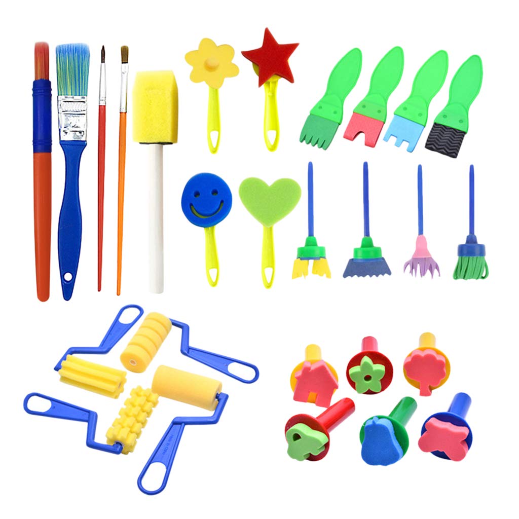 27Pcs Children Diy Painting Tools Kits Sponge Brush Paintbrush