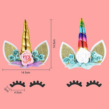 Load image into Gallery viewer, 14Cm Gold Pink Unicorn Party Horns Cake Topper - Combo 5 Units