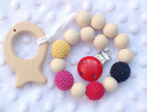 Neutral Color Full Manual Baby Teether Clip Holder With Animals