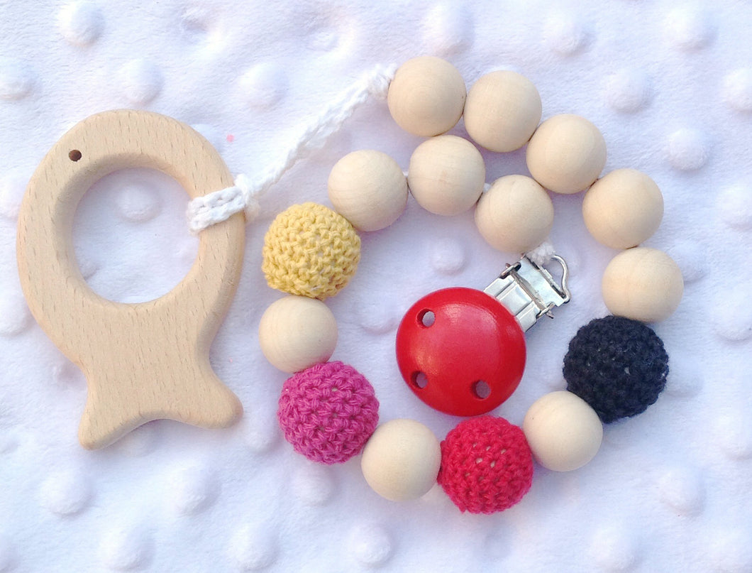 Neutral Color Full Manual Baby Teether Clip Holder With Animals