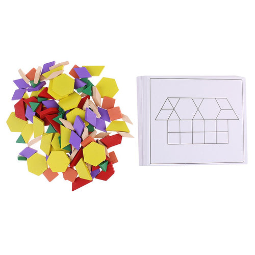 125Pcs Wooden Geometric Building Blocks Board