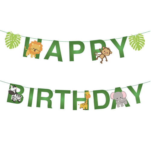 Happy Birthday Decorations Boy Banner Safari Jungle Party - Combo 5 Units