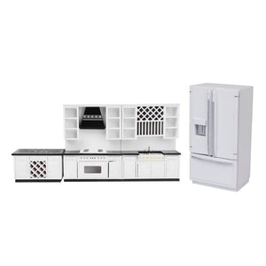 1.12 Scale Dollhouse Furniture Wooden Miniature Kitchen Cabinet Fridge
