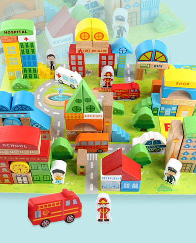 100 Pieces Baby Toys City Traffic Scenes Geometric Shape Building Blocks