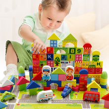 Load image into Gallery viewer, 100Pcs City Traffic Children Wooden Blocks Toys