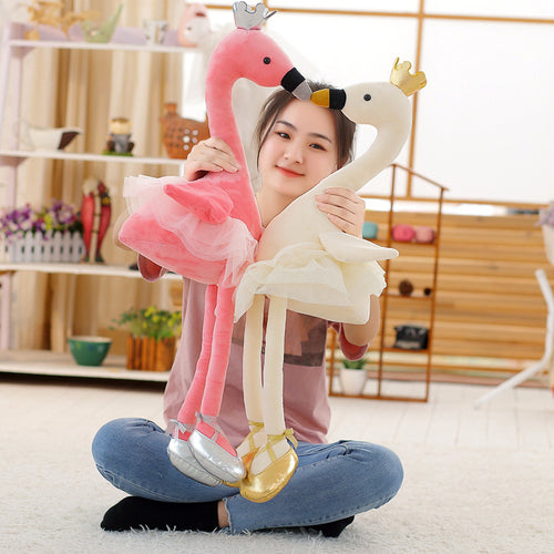 Swan Plush Toys Cute Flamingo Doll - Combo 2 Colors White And Pink 35 Cm