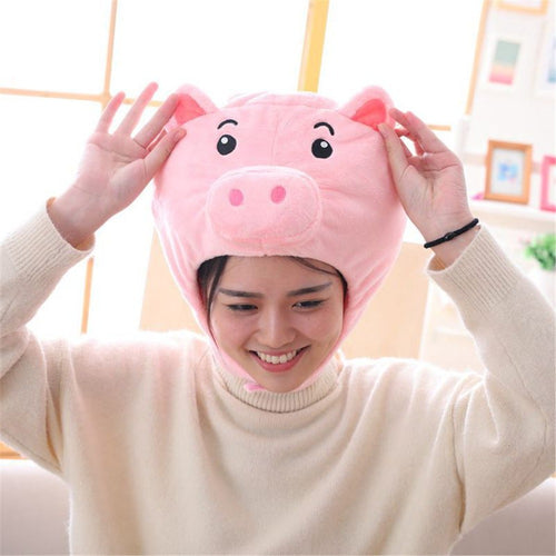 1Pc Funny Creative Pink Pig Headgear Hat Stuffed Toy