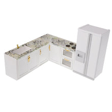Load image into Gallery viewer, 1.12 Miniature Wooden Kitchen Cabinet Refrigerator Table Chair Doll House