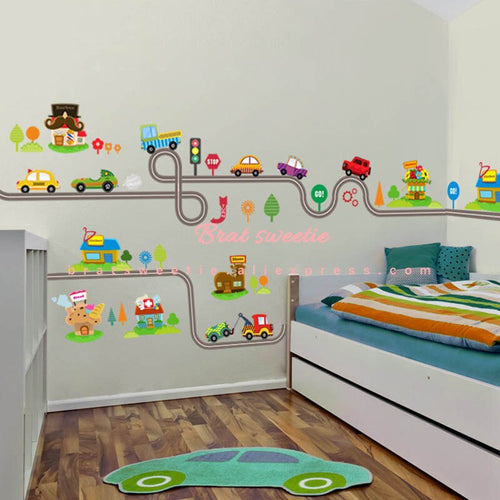 Highway Track Cartoon Cars Wall Stickers - Combo 5 Units