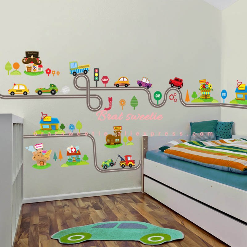 Highway Track Cartoon Cars Wall Stickers - Combo 5 Units