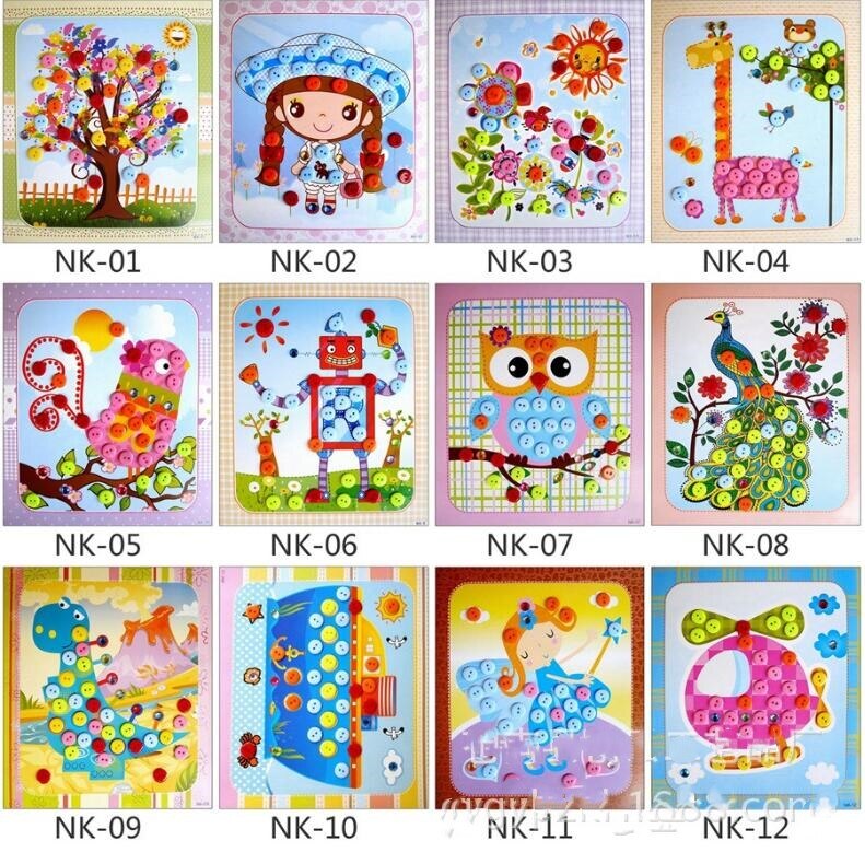 12 Pcs-Set Diy Colour Button Puzzle Toy Handmade