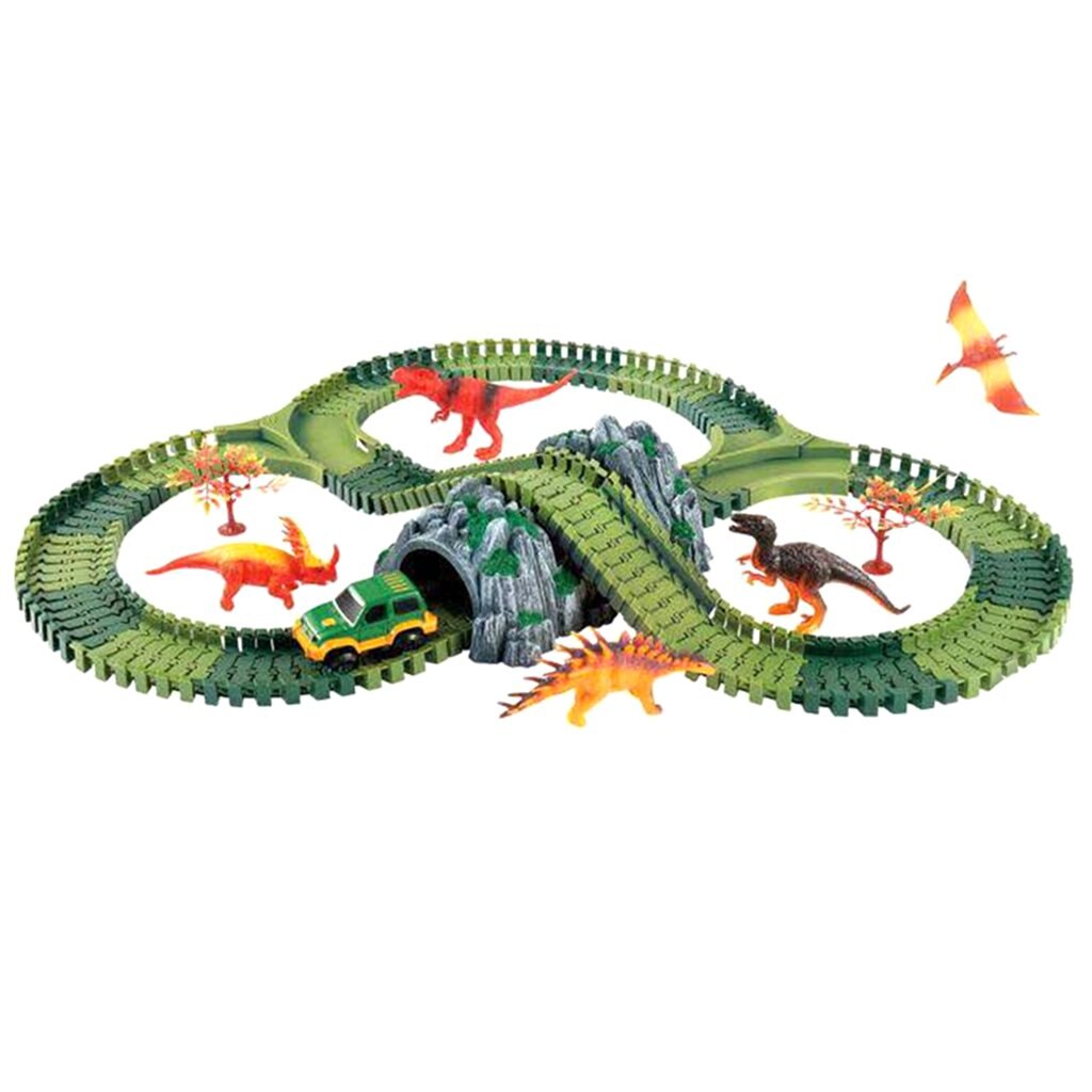 157Pcs Diy Assembly Car Track Dinosaur Model