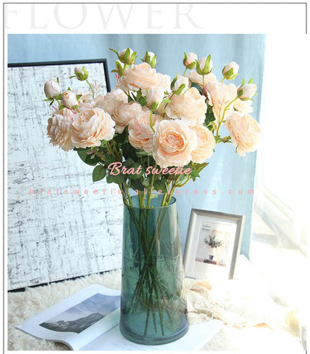 3 Heads Silk Peony Branch Artificial Flowers - Combo 5 Units