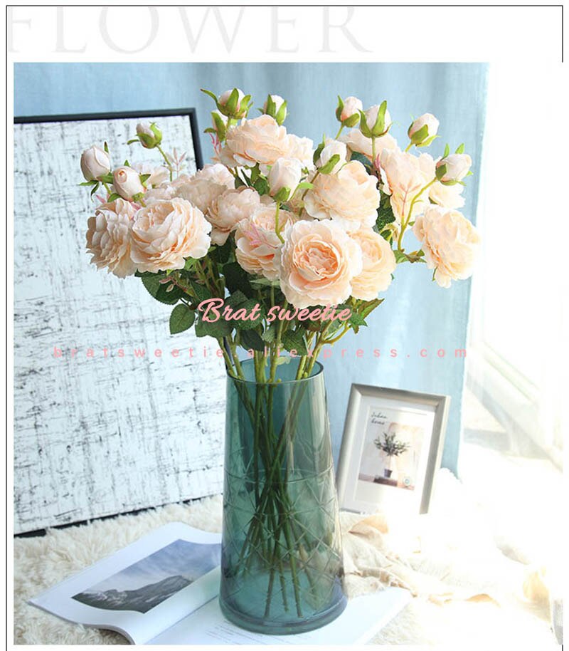 3 Heads Silk Peony Branch Artificial Flowers - Combo 5 Units