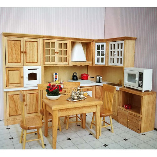 1.12 Scale Dollhouse Furniture Wooden Kitchen Cabinet Set