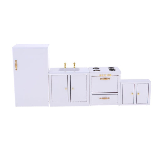 1.12 Scale Dollhouse Kitchen Furniture Wooden Refrigerator Sink Cabinets Model