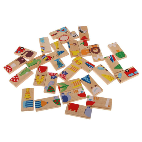 28Pcs Wooden Puzzle Domino With Cartoon Picture