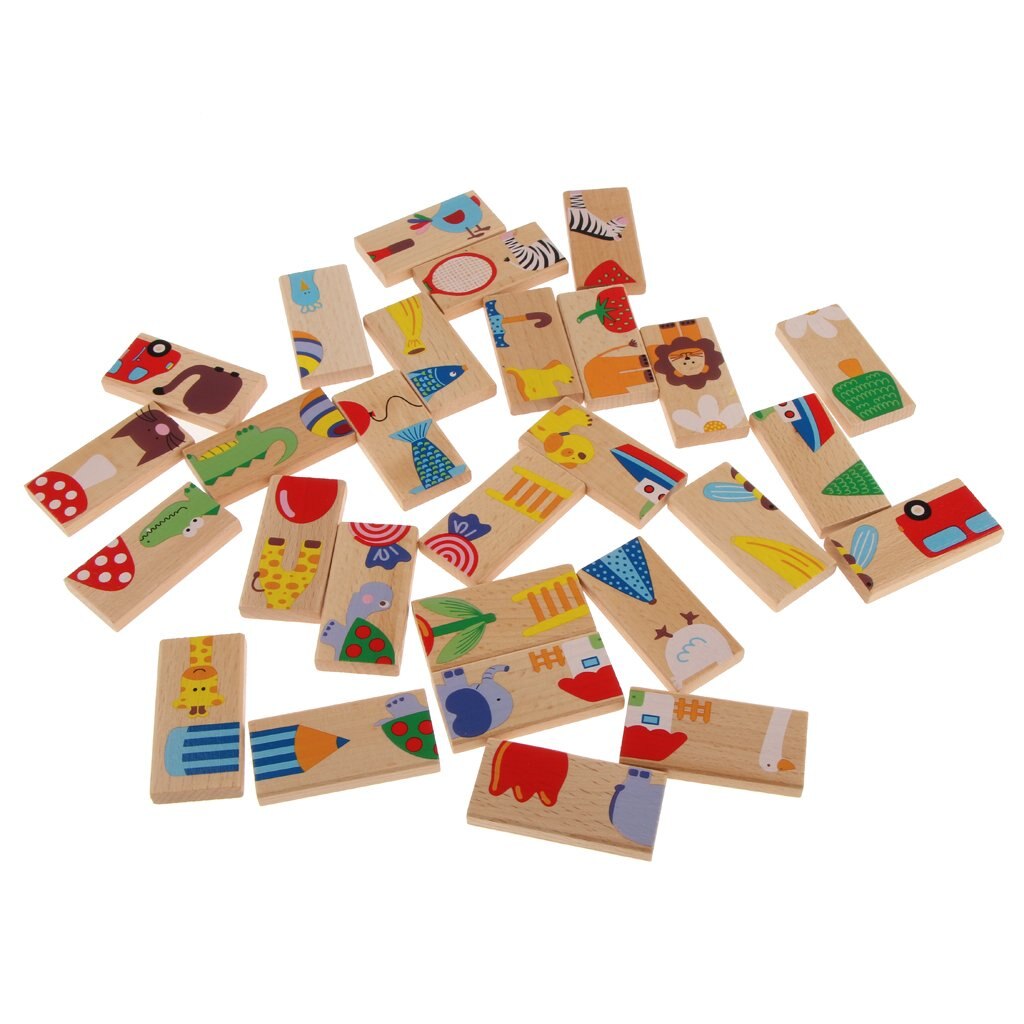 28Pcs Wooden Puzzle Domino With Cartoon Picture
