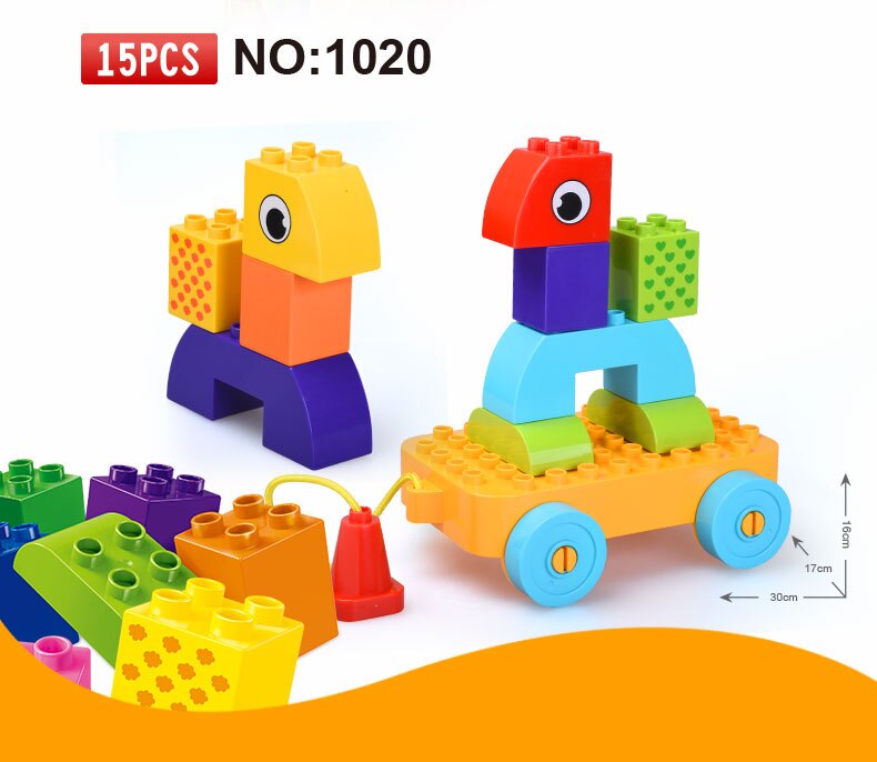 15Pcs Large Size Fun Trailer Big Building Blocks