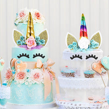 Load image into Gallery viewer, 10Pcs Lot Unicorn Party Horns Eyelashes Cake Topper