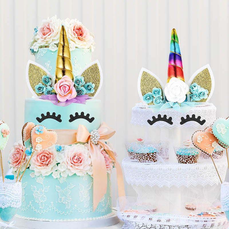 10Pcs Lot Unicorn Party Horns Eyelashes Cake Topper