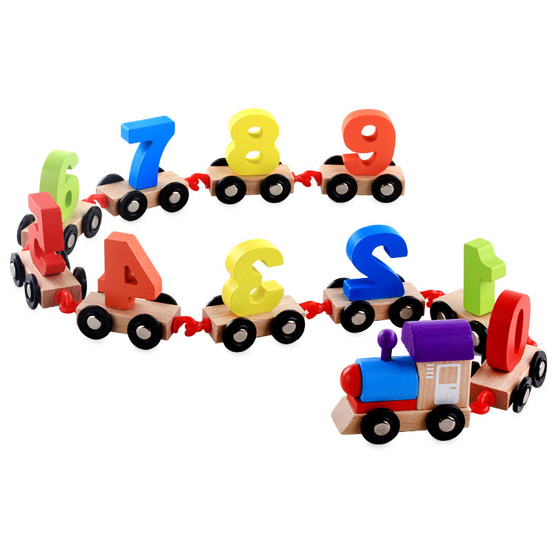 11 Pcs Set Children Toddlers Digital Small Wooden Train