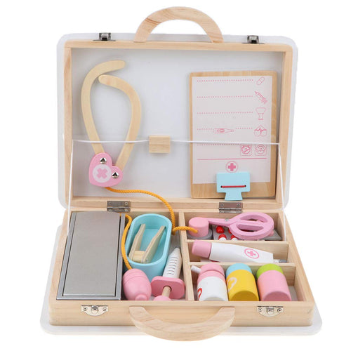 15Pcs Wooden Simulation Medical Box Doctor Nurse