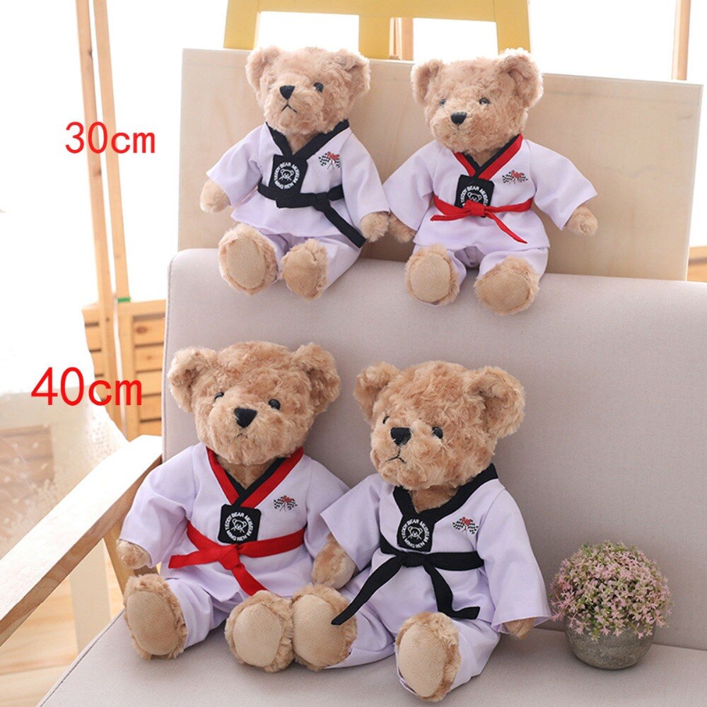 30-40 Cm Soft Tae Kwon Do Bear With Black & Red Band Uniform