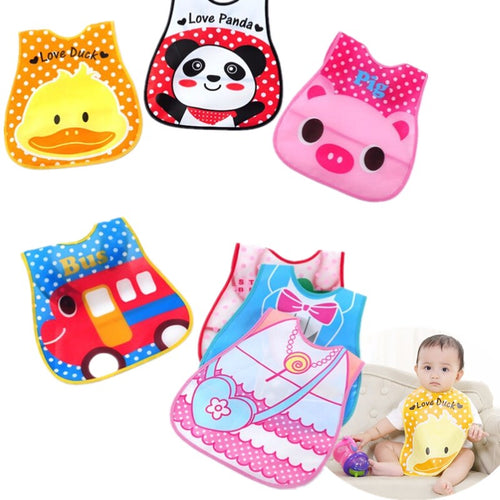 Cartoon Pattern 3 Layer Toddler Lunch Bibs Burp Chs - Combo 9 Units