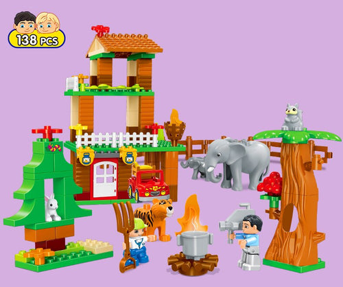138Pcs Tiger Deer Elephant Jungle Animal Building Blocks