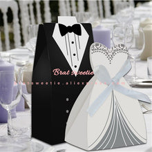 Load image into Gallery viewer, 100Pcs Wedding Bride Dress Groom Suit Candy Box