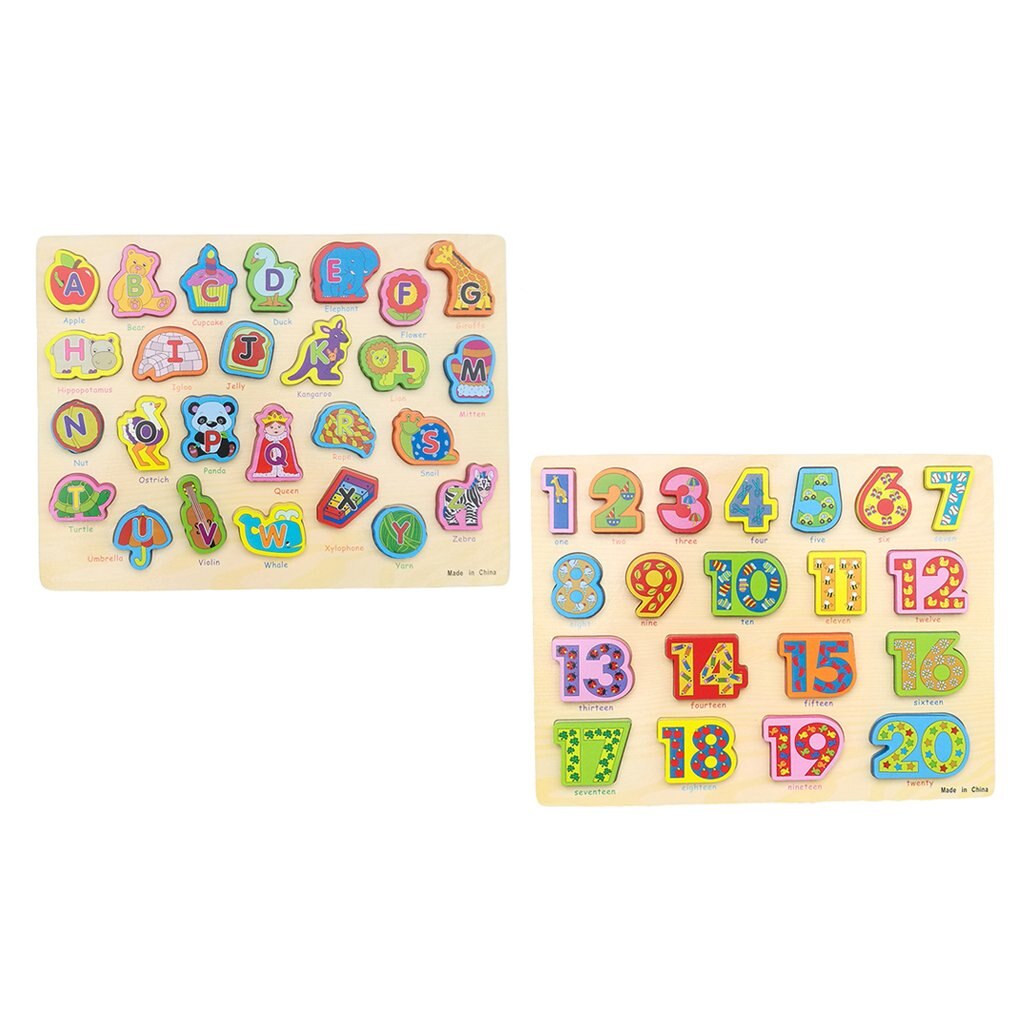 2Pcs Wooden Number Letter Blocks Puzzle