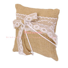 Load image into Gallery viewer, Vintage Burlap Wedding Lace Bowknot Ring Bearer Pillow - Combo 5 Units